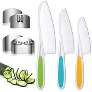 Finger Guards for Cutting 4 Pieces Stainless Steel Finger Protectors Finger Protection Tool Knives for Kids, 3 Pieces Nylon Kitchen Baking Knife Set Kid Safe Knives for Food Chopping Slicing Cutting