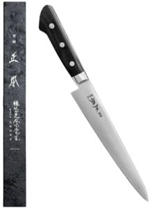 MASAMOTO AT Sujihiki Slicing Knife 9.5″ (240mm) Made in JAPAN, Japanese Slicer Knife for Brisket, Meat, Sashimi, Sushi, Sharp Japanese Stainless Steel Blade, Full Tang Pakkawood Handle, Black
