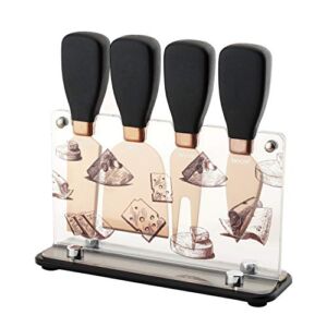 hecef Cheese Knife & Acrylic Stand Set of 5 – Stainless Steel Cheese Slicer with PP Handle & Acrylic Stand