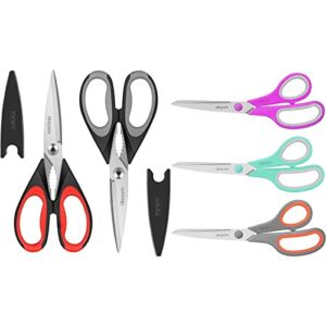 iBayam 2-Pack Kitchen Shears with 3-Pack Multipurpose Office Scissors Bulk