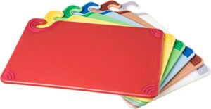San Jamar Saf-T-Grip Plastic Cutting Board With Safety Hook, 12″ x 18″ x 0.5″, Assorted Colors, (Set of 6)