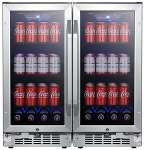 EdgeStar CBR902SGDUAL 30 Inch Wide 160 Can Built-in Side by Side Beverage Cooler with Blue LED Lighting