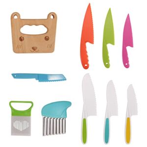 LIFVCNT Wooden Kids Kitchen Knife Include Wood Kids Knife Plastic Potato Slicers Cooking Knives Serrated Edges Toddler Knife Kids Plastic Knife for Kitchen Children