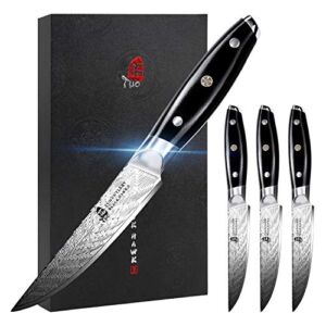 TUO Steak Knife – 5 inch Professional Kitchen Steak Knife Set of 4 – Kitchen Dinner Knives – G10 Full Tang Handle – High End Knife Set – BLACK HAWK S Series