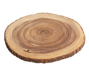 Zassenhaus Acacia Wood Live Edge Round Serving Board, Large 15″-18″ Diameter