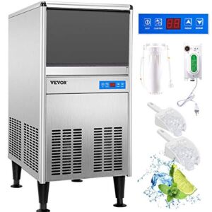 VEVOR 110V Commercial Ice Maker Machine 95LBS/24H ETL Approved Stainless Steel Ice Machine with 50LBS Bin, Auto Clean, Clear Cube, Air-Cooled, Include Water Filter and Drain Pump