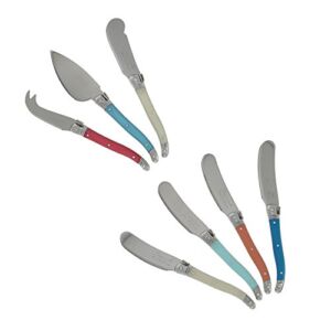 Laguiole 7-Piece Cheese Knife Set (Coral & Turquoise) Stainless Steel Cheese Knives Set, Cheese Spreader & Butter Knife Spreader, Luxurious Cheese Board Utensils & Charcuterie Knife Set for Parties