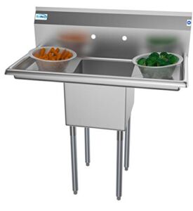 KoolMore 1 Compartment Stainless Steel NSF Commercial Kitchen Prep & Utility Sink with 2 Drainboards – Bowl Size 14″ x 16″ x 11″, Silver