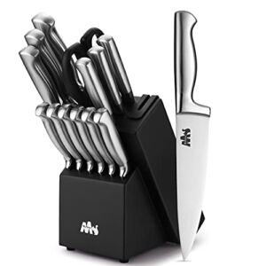 McHome MHK21 Knife Sets,15 Pieces German Stainless Steel Kitchen Knives Block Set with Built-in Sharpener