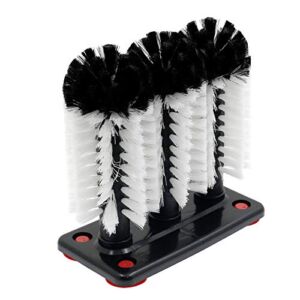 Bonsicoky Glass Washer Brush Cleaner Bristle Brush with 3 Brushe heads & Suction Base for Beer Cup, Long Leg Cup, Red Wine Glass and More Bar Kitchen Sink Home Tools