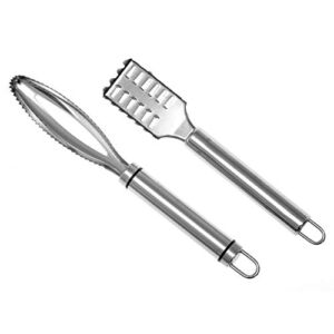 Mesheshe 2PCS Fish Scaler Brush, Fish Scales Remover with Stainless Steel Sawtooth, 1PCS Large Sawtooth and 1PCS Small Sawtooth Fast and Easy Remove Fish Scales, Silver