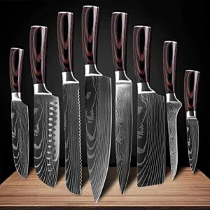 SENKEN 8-piece Premium Japanese Kitchen Knife Set with Laser Damascus Pattern – Imperial Collection – Chef’s Knife, Santoku Knife, Bread Knife, Paring Knife & More, Ultra Sharp for Very Fast Cutting