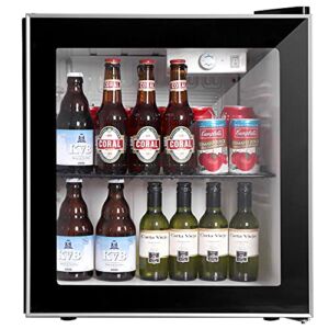 Mini Fridge Cooler with Glass, 60Can Beverage Refrigerator with Reversible Door for Beer Soda or Wine-1.6cu ft Small Drink Center Dispenser Perfect for Office/Basements/Home Bar