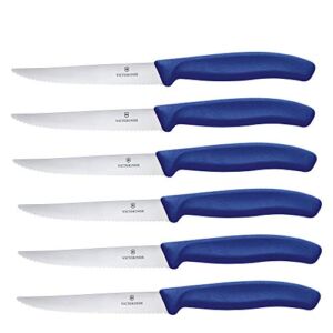 Victorinox 6.7232.6 Swiss Classic Steak Knife Set Ideal for Slicing a Wide Variety of Steak Cuts Wavy Edge Blade in Blue, Set of 6