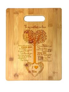 To My Mother in Law Tree Heart Sweet Sayings Birthday, Mother’s Day, – Laser Engraved Bamboo Cutting Board – Wedding, Housewarming, Anniversary, Birthday, Father’s Day, Gift For Him, For Her, For Boys