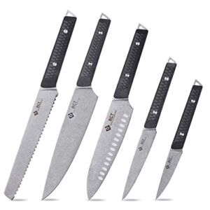 BGT Kitchen Knife Set, 5pcs Professional Chef Knife Set with Bag, Stonewashed Swedish Sandvik 12C27 Steel Kitchen Knife Set with G10 Handle