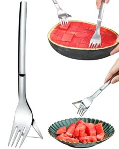 Watermelon Slicer Cutter, 2-in-1 Watermelon Fork Slicer, Summer Watermelon Cutting Artifact, Stainless Steel Fruit Forks Slicer Knife for Family Parties Camping
