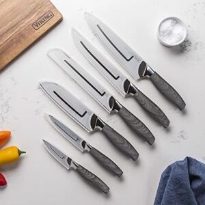 Viking Culinary 6 pc German Steel Hollow Handle Cutlery Set with Sleeves, Ash Wood Handles, (40493-9986C-ASH)