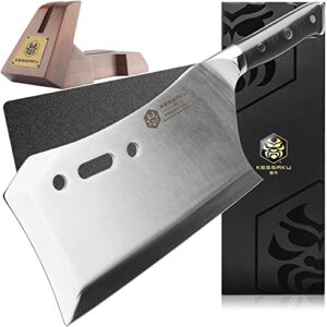Kessaku 9-Inch Annihilator Massive Butcher Knife – Dynasty Series – Stand and Sheath Included – 3lbs – 6mm Thickness – Forged ThyssenKrupp German High Carbon Steel – G10 Handle