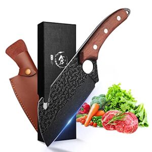 ROCOCO Hand Forged Boning Knife Japanese Kitchen Butcher Viking Knife High Carbon Steel Meat Cleaver Knife Chopping Knife with Bottle Opener Leather Sheath for Kitchen,Camping,BBQ Gift Idea