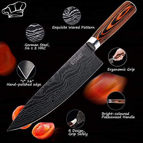 KITORY Chef Knife 8 Inch, Pro Damascus Pattern Kitchen Knife with Sheath, German High Carbon Stainless Steel, Ergonomic Pakkawood Handle, Sharp Vegetable Meat Knife for Home&Restaurant-FLAMINGO SERIES | The Storepaperoomates Retail Market - Fast Affordable Shopping