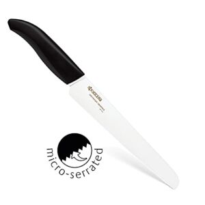 Kyocera Advanced Ceramic Revolution Series 7-inch Serrated Slicing Bread Knife, Black Handle, White Blade