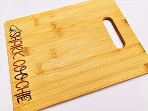 Shark Coochie 8.5″x11″ (charcuterie board) Engraved Bamboo Wood Cheese Cutting Board with Handle Butter Board
