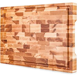 Mevell End Grain Wood Cutting Board for Kitchen, Reversible Wooden Chopping Board With Juice Grooves, Made in Canada (Large 18x12x1.5 Maple)