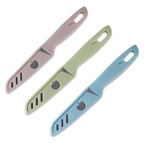 Paring Knife,3 Pieces Sharp and Durable Fruit Knife, with Protective Cover,fruit Knife Small of Exquisite Appearance,suitable for Most Types of Vegetables and Fruits (pink, Blue, Green)