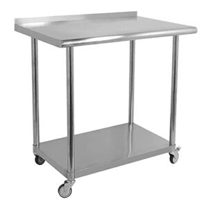 Nisorpa Stainless Steel Work Table with Caster Wheel 36″ x 24″ x 36″ Kitchen Work Table Stainless Steel Commercial Kitchen Prep & Work Table w/Backsplash for Restaurant Home and Hotel
