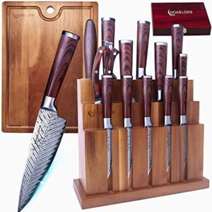 Knife Set With Block Created 15pcs Block Knives Set HOABLORN Chef’s Set: AK01, Extra Cutting Board in a Luxurious Knife Holder, Big Value and Elegant Kitchen Set for Wedding & Housewarming
