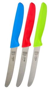 Kitchen Knife 3-Piece Set – 4.5 inches – Steak and Vegetable Knife – Razor Sharp Curved Tip, Straight Edge – Color Coded Kitchen Tools by The Kosher Cook