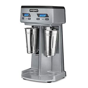 Waring Commercial WDM240TX Heavy-Duty Double Spindle Drink Mixer, Each Spindle Has Independent 1hp Motor, with Countdown Timer, Digital Display, Automatic Start/Stop, 120V, 5-15 Phase Plug, Silver