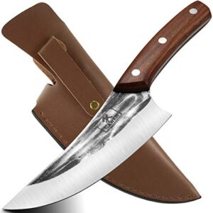 SAWKIT Boning Knife/Meat Cleaver/Hand Forged Boning/High Carbon Steel Fillet Knife/Sheath Butcher Knives/Vegetable Chef Knives /Leather Sheath for Kitchen/Camping/BBQ