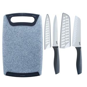 Glad Knife Set with Cutting Board, 5 Pieces | Sharp Santoku and Utility Knives with Blade Covers and Plastic Chopping Block | Kitchen Cooking Accessories