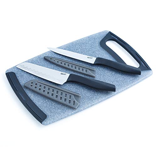Glad Knife Set with Cutting Board, 5 Pieces | Sharp Santoku and Utility Knives with Blade Covers and Plastic Chopping Block | Kitchen Cooking Accessories | The Storepaperoomates Retail Market - Fast Affordable Shopping