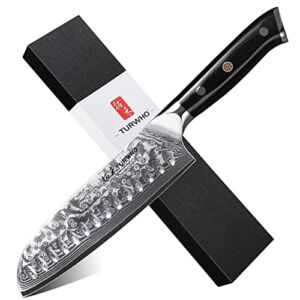 TURWHO Professional Santoku Knife 7 inch – Classic Damascus pattern Japanese VG-10 Steel Chef Knife