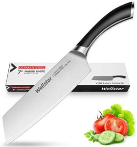WELLSTAR Kiritsuke knife, Nakiri Vegetable Cleaver Kitchen Knife – Razor Sharp Forged German Stainless Steel Blade, Ergonomic Full Tang Handle, Multipurpose Use for Home Restaurant – Gift Box