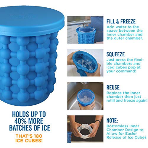 Ice Genie Deluxe The Original Ice Cube Maker| Holds Up to 180 Ice Cubes | Silicon Bucket | Perfect for Indoor/Outdoor Use | Bottled Beverage Cooler | Dishwasher Safe & Bpa-Free | Ice Tongs Included | The Storepaperoomates Retail Market - Fast Affordable Shopping