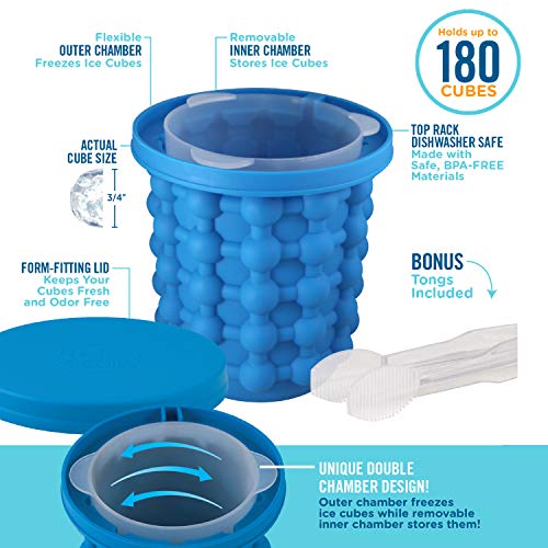 Ice Genie Deluxe The Original Ice Cube Maker| Holds Up to 180 Ice Cubes | Silicon Bucket | Perfect for Indoor/Outdoor Use | Bottled Beverage Cooler | Dishwasher Safe & Bpa-Free | Ice Tongs Included | The Storepaperoomates Retail Market - Fast Affordable Shopping