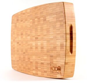 HIGH-END Extra Large Bamboo Cutting Board with Feet by KOOQ – THE MOST SOPHISTICATED, THICK Chopping and Butcher’s Block, Beautiful Cheese Board, perfect as Serving Board too! – (18″ x 12″ inches)