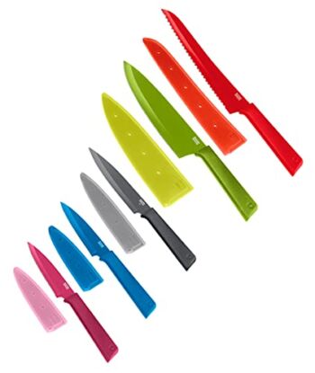Kuhn Rikon COLORI+ Mixed Knife Set with Non-Stick Coating and Safety Sheaths, Set of 5, Fuchsia, Blue, Graphite Grey, Green and Red | The Storepaperoomates Retail Market - Fast Affordable Shopping