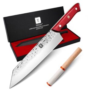 TIVOLI Chef Knife Japanese 8-inch Kiritsuke Knife Hand Forged VG10 Ultra Sharp Cooking Kitchen Knife Professional Japanese Bunka Knife Wooden Handle with Sharpener & Gift Box for Christmas Gift