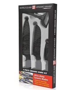 Miracle Blade IV World Class Professional Series Black 7-piece Ceramic Knife Set – Sharpest Knives Never Lose their Precision Cut: Never Dulls & Won’t Rust or Stain.