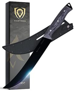 DALSTRONG Butcher & Breaking Knife – 10″ – Delta Wolf Series Knife – Ultra-Thin & Zero Friction Blade – HC 9CR18MOV Steel – Black Titanium Nitride Coating – G10 Camo Handle – Leather Sheath