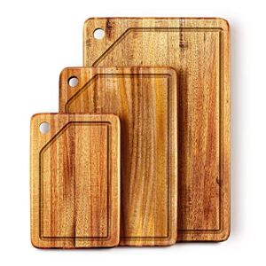 KARRYOUNG Acacia Wood Cutting Board with Juice Drip Groove,Set of 3