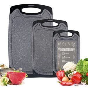 Cutting Boards for Kitchen, Extra Large Plastic Cutting Board 3 Piece Kitchen Chopping Boards Household Professional Cutting Boards with Juice Grooves, Easy Grip Handle, Black