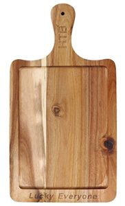 Rectangular Paddle Board Acacia Wood, Wooden Cutting Board Carved “LUCK EVERYONE”, Serving Board With Handle By HTB