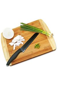 Wooden Cutting Boards for Kitchen: Organic Bamboo Wood Cutting Board with Juice Grooves – Best Wood Cutting Board for Meat & Vegetables – Large Decorative Serving Tray & Wood Cheese Board