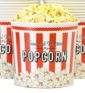 85 Oz Popcorn Buckets – Large 85 oz, Disposable, Red and White (Packs of 12, 25, 50, 100) (12)
